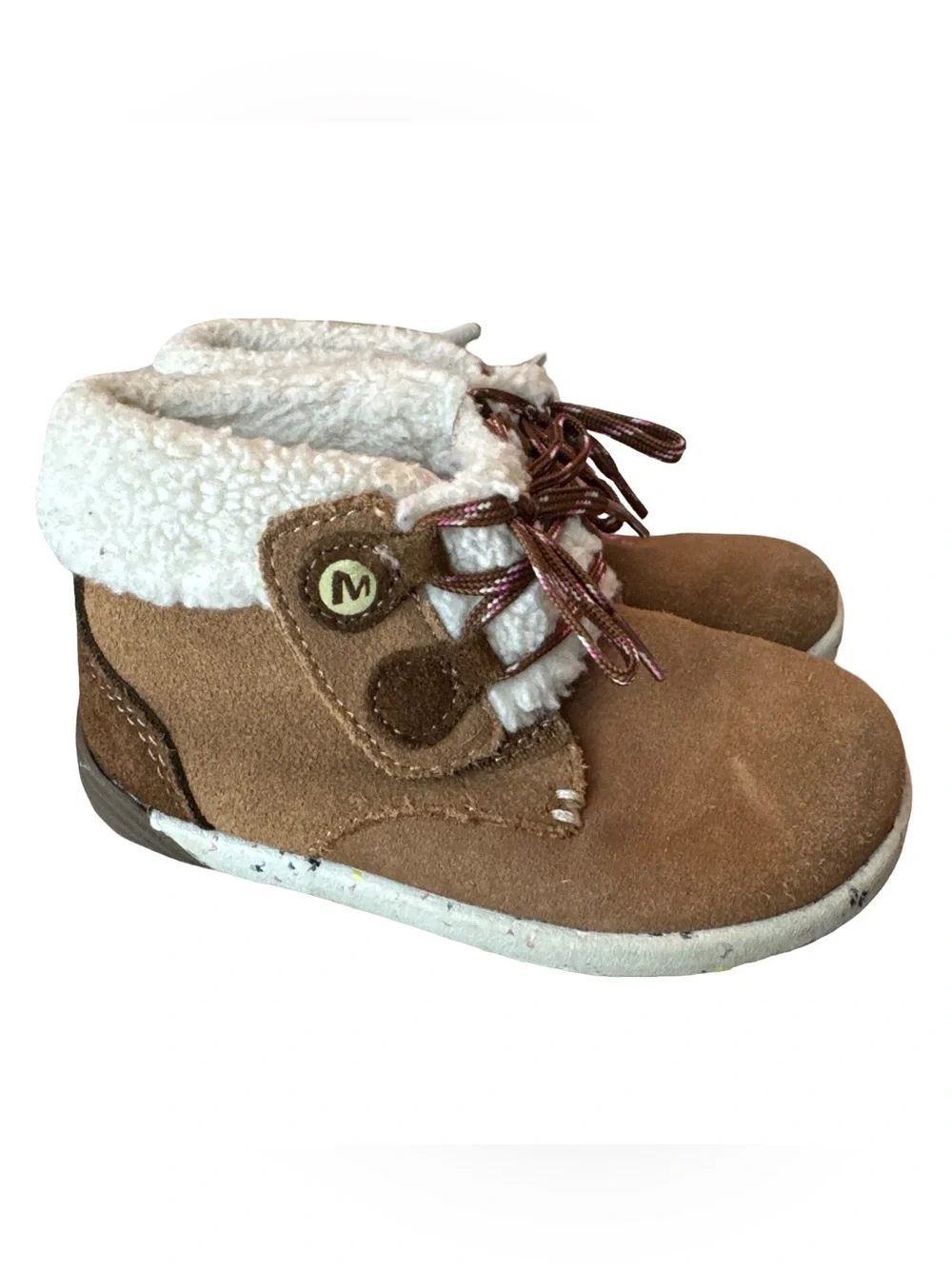 Merrell Bare Steps Kids Winter Boots US 7.5 Leather Suede Upper Faux Fur Ankle